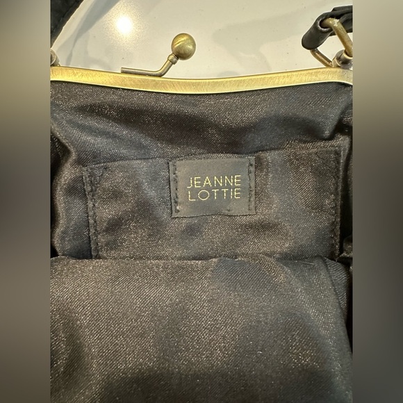 VTG Jeanne Lottie Black Satin Gold Trim and Jeweled Large Bow Strap Small Purse - Picture 6 of 6